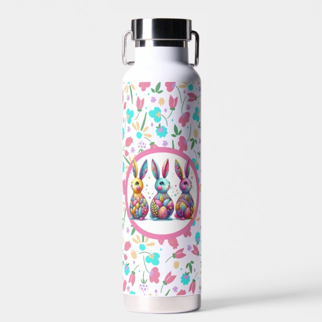 Cute, colorful 3 Easter bunny Water Bottle (Front)