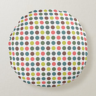 Cute colorful 70s pattern with polka dots round pillow