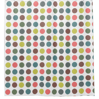 Cute colorful 70s pattern with polka dots shower curtain