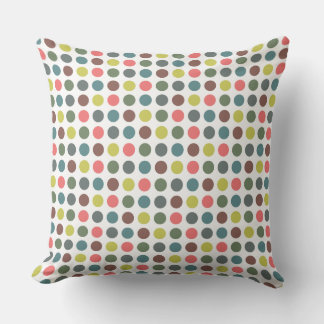Cute colorful 70s pattern with polka dots throw pillow