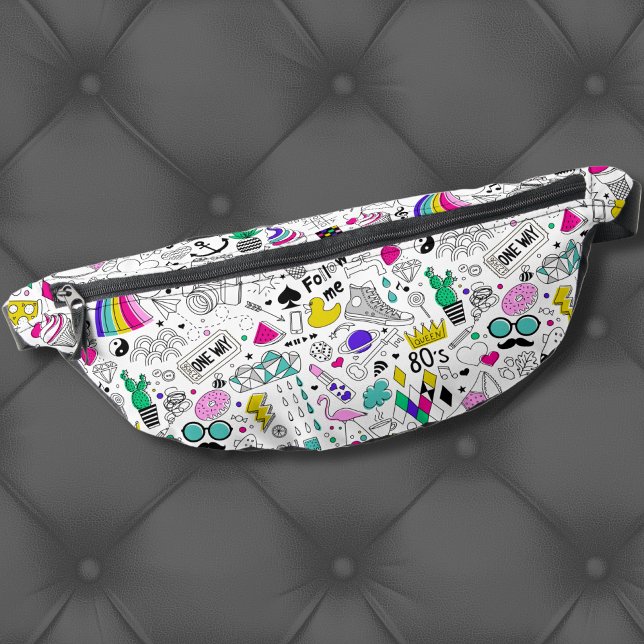 Cute Colorful 80s Pattern Fanny Pack (Trendy Cute Colorful Rainbow 80s Cartoon Pattern Fanny Pack)
