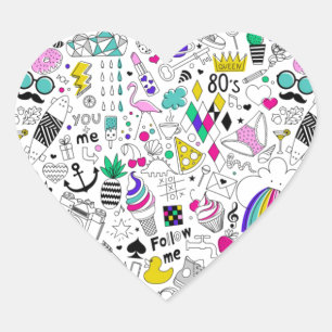 Cute Colorful 80s Pattern Heart Sticker