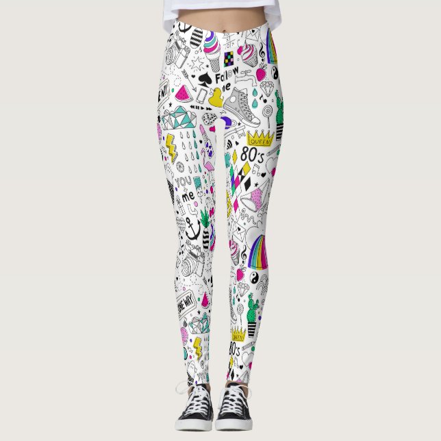 Cute Colorful 80s Pattern Leggings (Front)