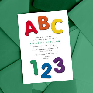 Cute colorful ABC 123 neutral baby shower Invitation