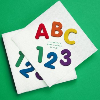 Cute Colorful Abc 123 Neutral Baby Shower Napkins by LeaDelaverisDesign at Zazzle