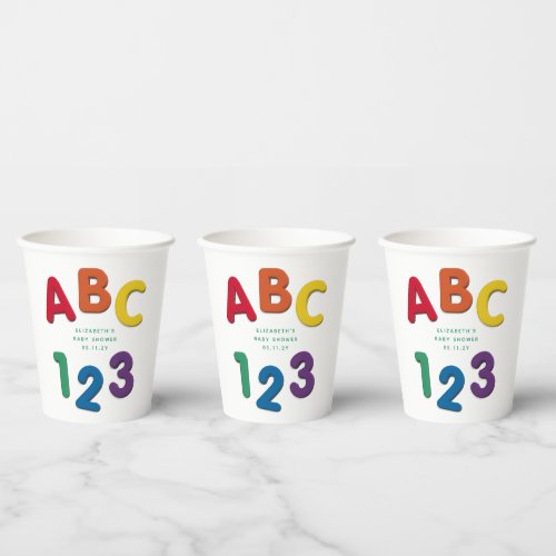 Cute colorful ABC 123 neutral baby shower Paper Cups