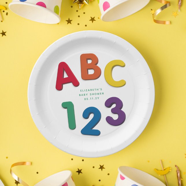 Cute colorful ABC 123 neutral baby shower Paper Plates (Creator Uploaded)
