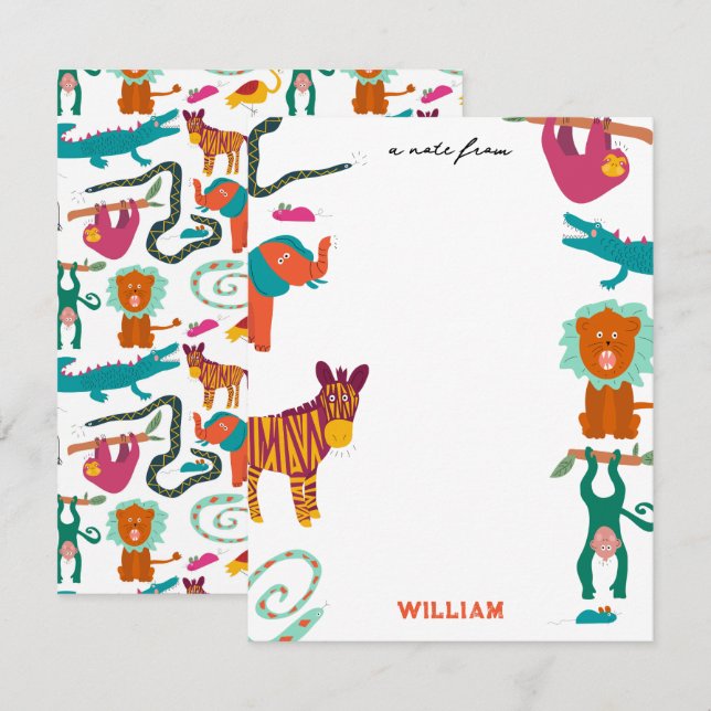 Cute Colorful Abstract Animals Custom Kids Name  Note Card (Front/Back)