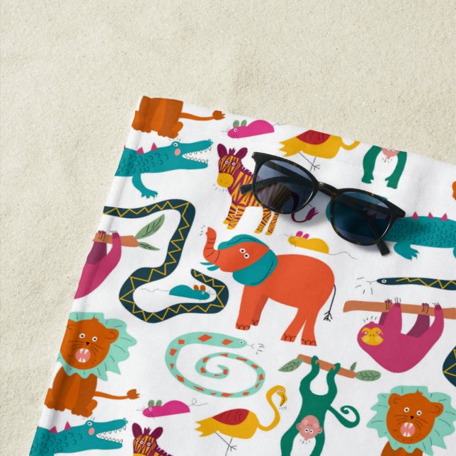 Cute Colorful Abstract Animals Kids  Beach Towel (In Situ)
