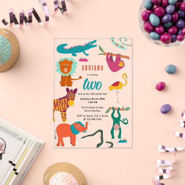 Cute Colorful Abstract Animals Kids Birthday Party Acrylic Invitations (Insitu (Celebration))