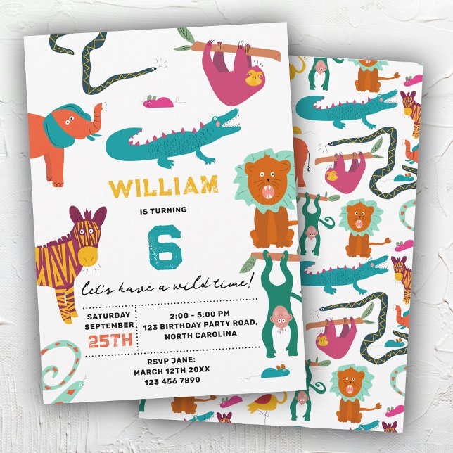 Cute Colorful Abstract Animals Kids Birthday Party Invitation (Cute Colorful Abstract Animals Kids Birthday Party Invitation)