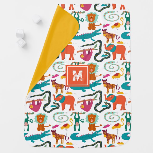 Cute Colorful Abstract Animals Kids Pattern Baby Blanket (In Situ)