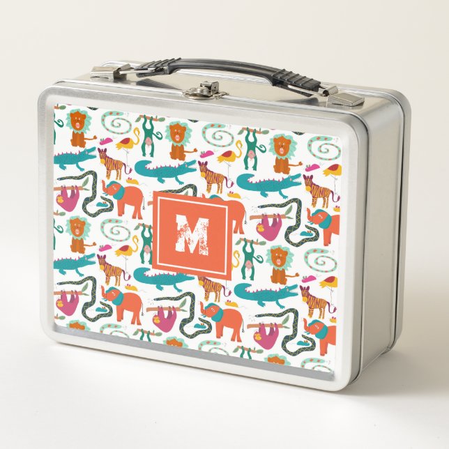 Cute Colorful Abstract Animals Kids Pattern Metal Lunch Box (Front)