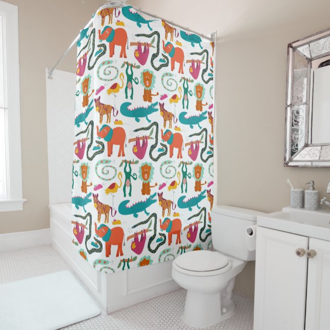 Cute Colorful Abstract Animals Kids Pattern Shower Curtain (In Situ)
