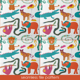Cute Colorful Abstract Animals Kids Seamless Ceramic Tile