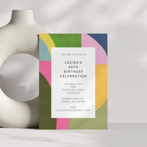 Cute Colorful Abstract Art Modern 30th Birthday Invitation