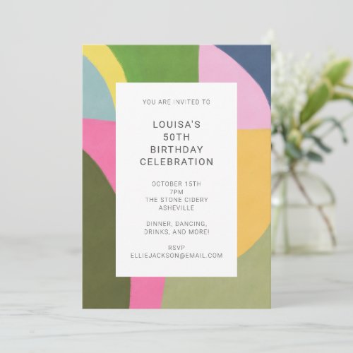 Cute Colorful Abstract Art Modern 50th Birthday Invitation