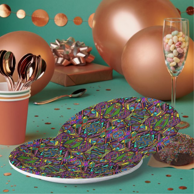 Cute colorful abstract drawing patterns design paper plates (Multi)