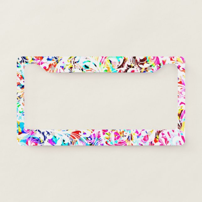 Cute colorful abstract floral license plate frame (Front)