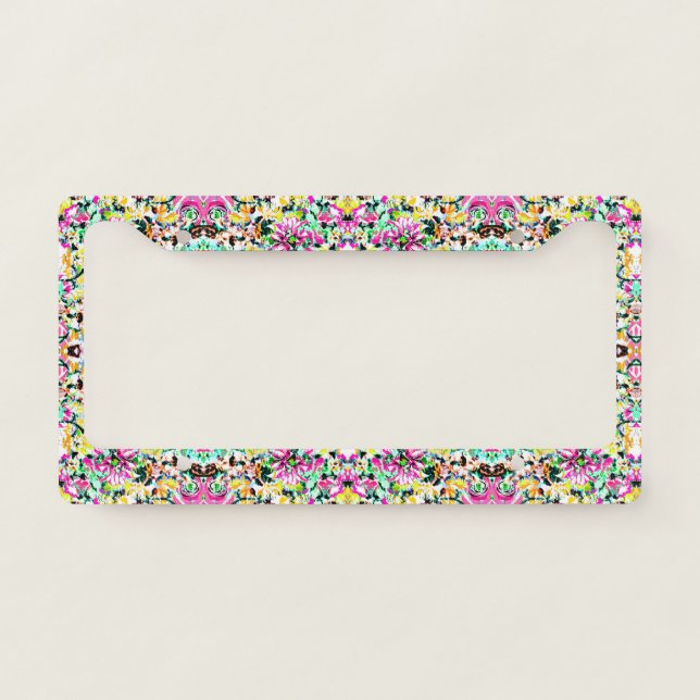 Cute colorful abstract floral license plate frame (Front)