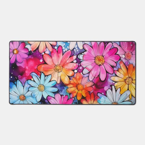 Cute Colorful Abstract Flower Illustration Desk Mat