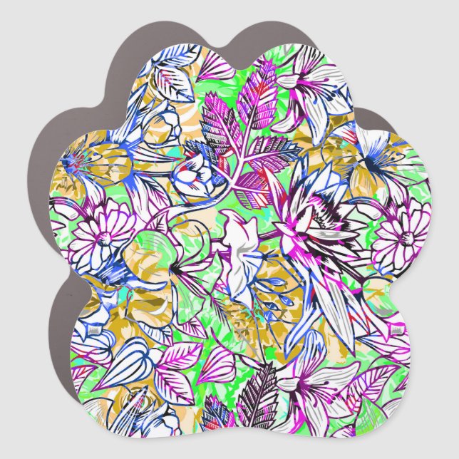 Cute colorful abstract flowers car magnet (Front)