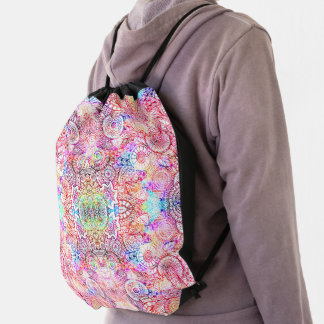 Cute colorful abstract flowers drawstring bag