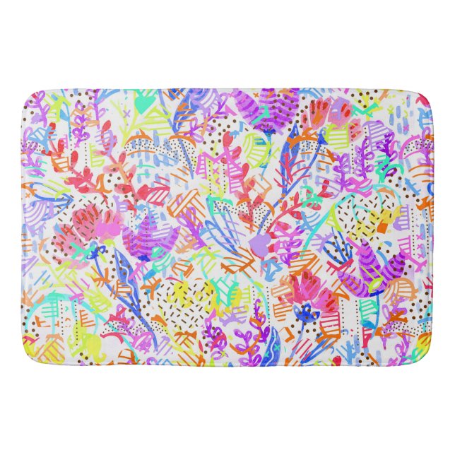 Cute colorful abstract flowers patterns bath mat (Front)