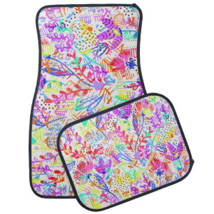 Cute colorful abstract flowers patterns car floor mat