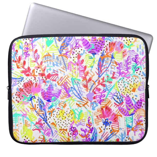 Cute colorful abstract flowers patterns laptop sleeve (Front)