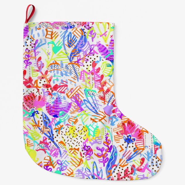 Cute colorful abstract flowers patterns large christmas stocking (Front)