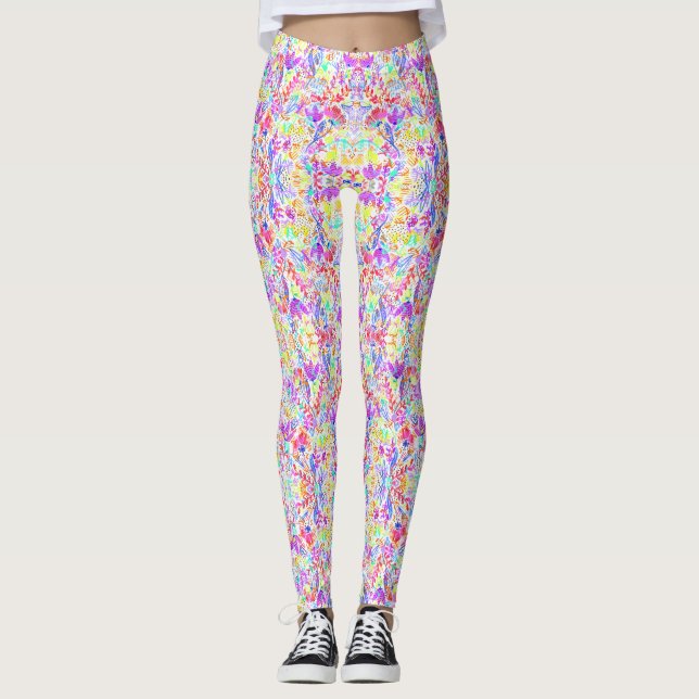 Cute colorful abstract flowers patterns leggings (Front)
