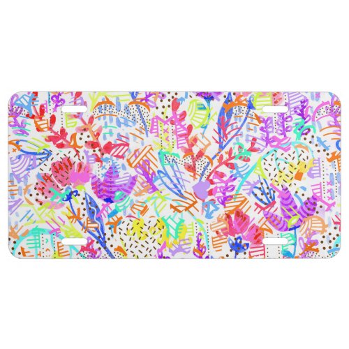 Cute colorful abstract flowers patterns license plate