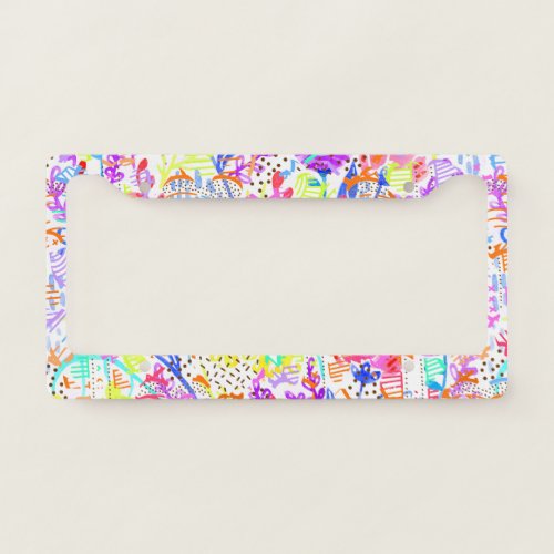 Cute colorful abstract flowers patterns license plate frame