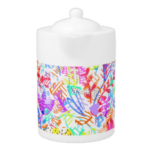 Cute colorful abstract flowers patterns teapot