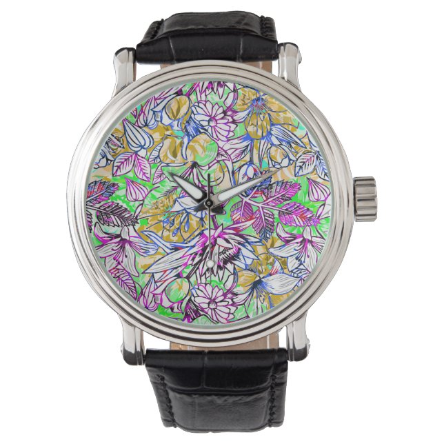 Cute colorful abstract flowers watch (Front)