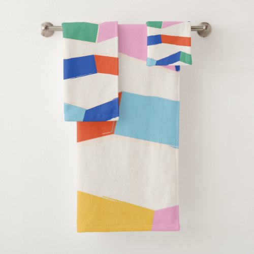 Cute Colorful Abstract Geometric Chevron Pattern Bath Towel Set