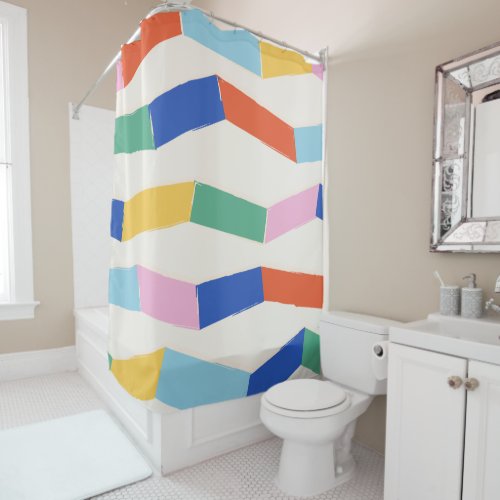 Cute Colorful Abstract Geometric Chevron Pattern Shower Curtain