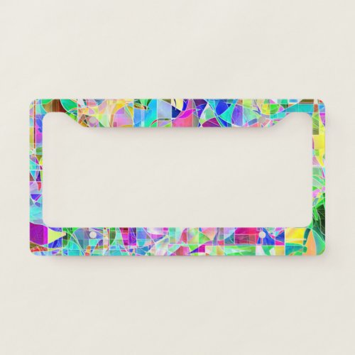 Cute colorful abstract geometric fragments design license plate frame