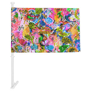 Cute colorful abstract mixed paisley flowers car flag