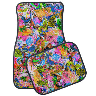 Cute colorful abstract mixed paisley flowers car floor mat