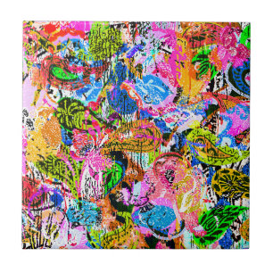 Cute colorful abstract mixed paisley flowers ceramic tile