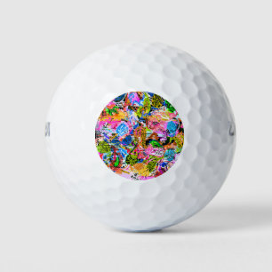 Cute colorful abstract mixed paisley flowers golf balls