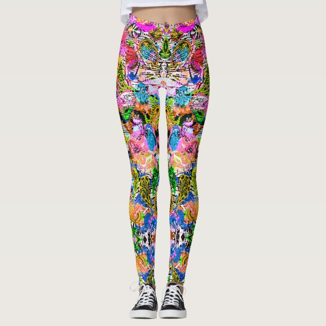 Cute colorful abstract mixed paisley flowers iPad  Leggings (Front)