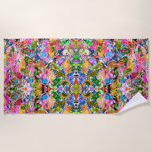 Cute colorful abstract mixed paisley flowers paper beach towel (Front)