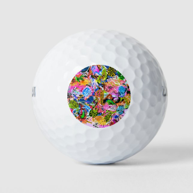 Cute colorful abstract mixed paisley flowers paper golf balls (Front)