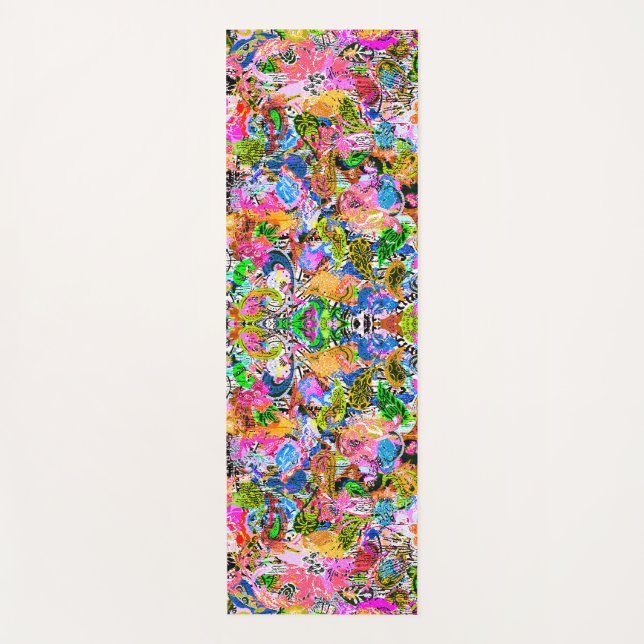Cute colorful abstract mixed paisley flowers paper yoga mat (Front)