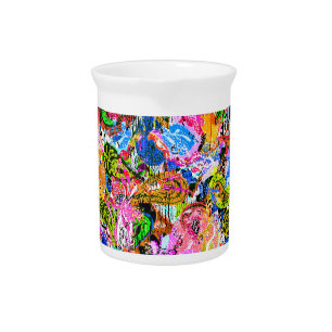 Cute colorful abstract mixed paisley flowers pitcher