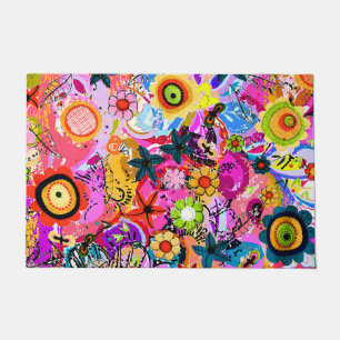 Cute colorful abstract nature insects doormat