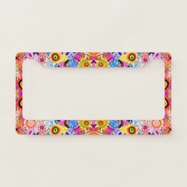 Cute colorful abstract nature insects license plate frame (Front)